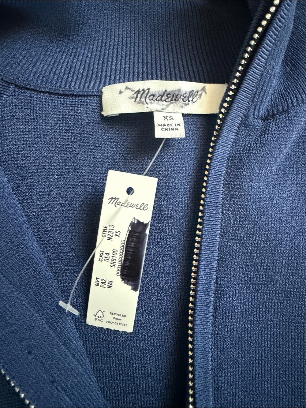 Madewell NWT Zip Racer Quarter Zip Sweater Navy Ivory Red XS - Picture 5 of 9